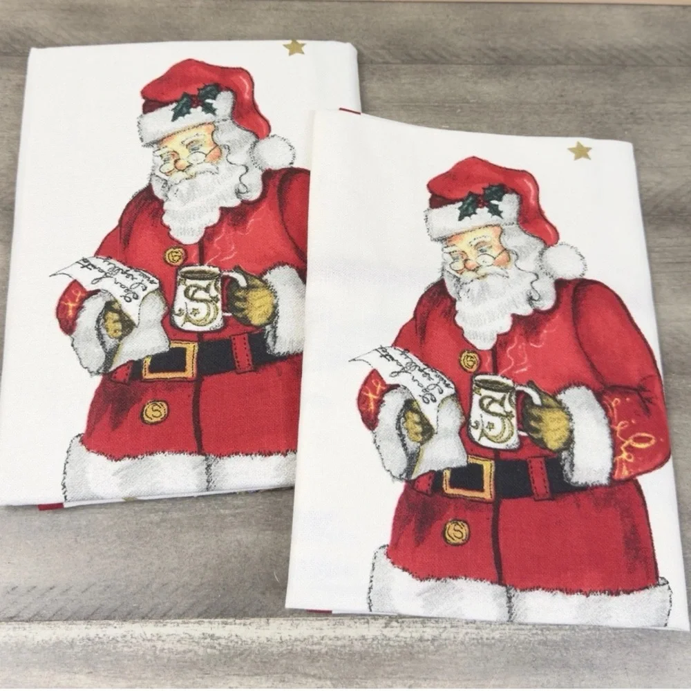 Williams Sonoma ‘Twas The Night Before Christmas Santa Set of 2 Kitchen Towels